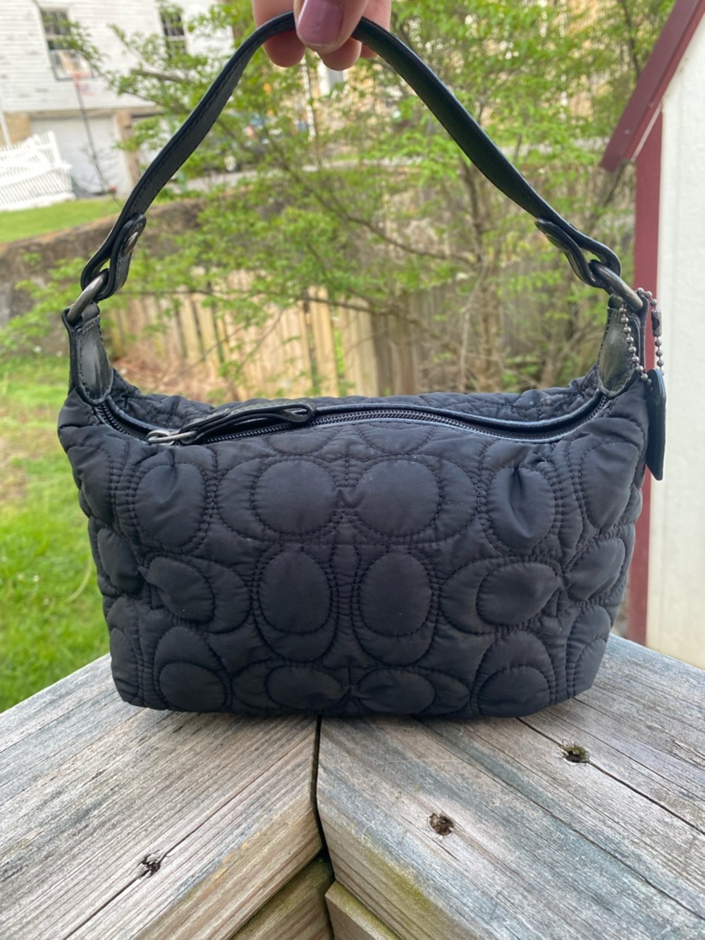Coach Black Quilted Shoulder Bag with Signature Circle Stitch